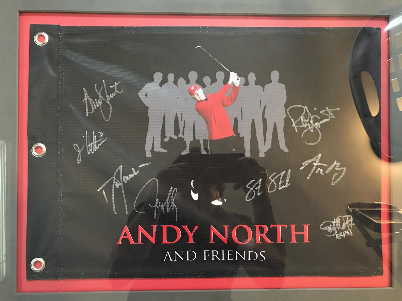 Andy North & Friends                Signed Golf Flag Of Wisconsin Stars Robin Yount, Aaron Rodgers And More.