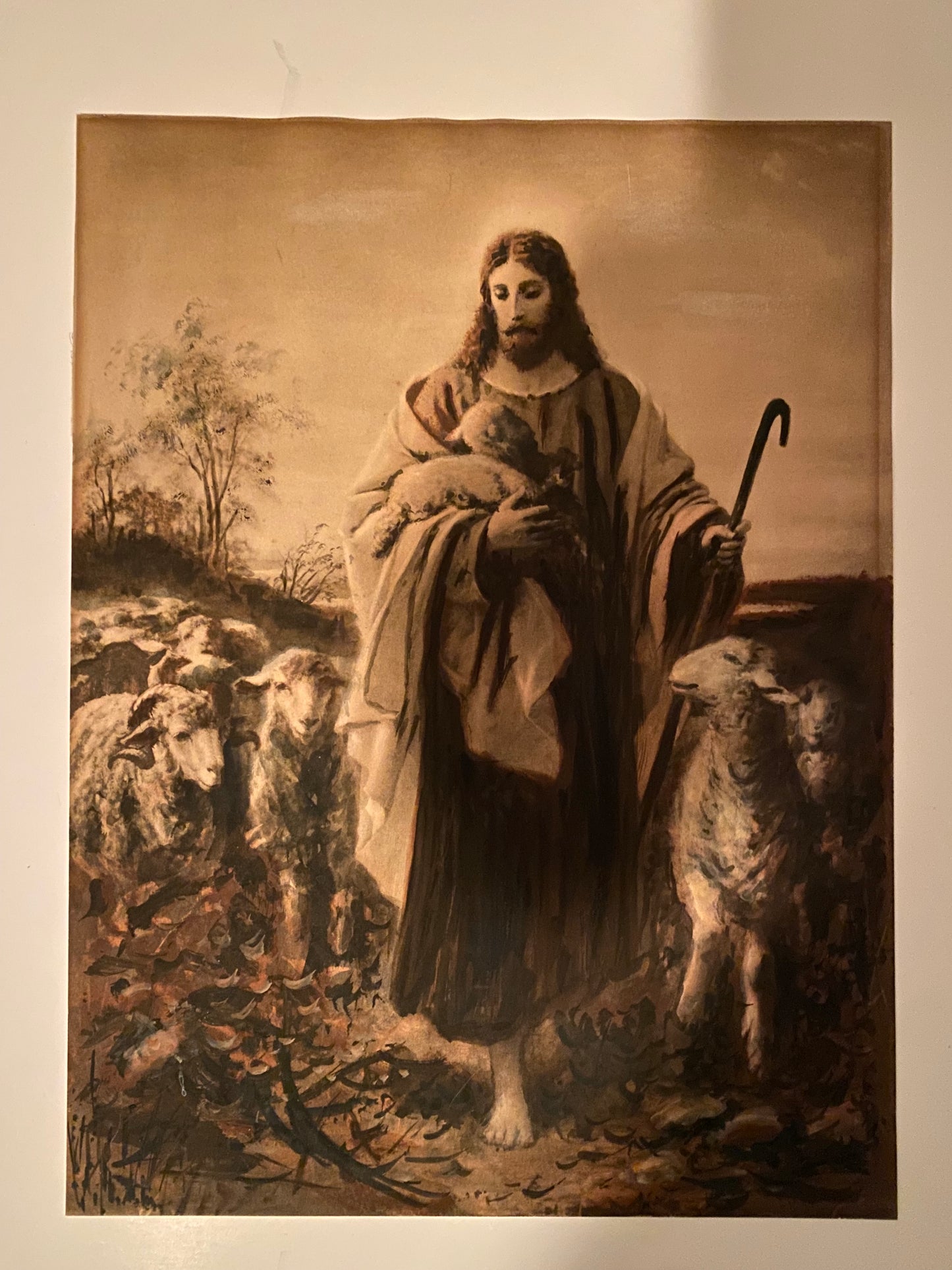 Original Etching                             The Good Shepard                                    by Bernhard Plockhorst (1825-1907)