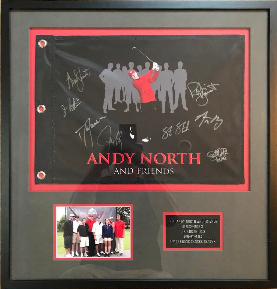 Andy North & Friends                Signed Golf Flag Of Wisconsin Stars Robin Yount, Aaron Rodgers And More.