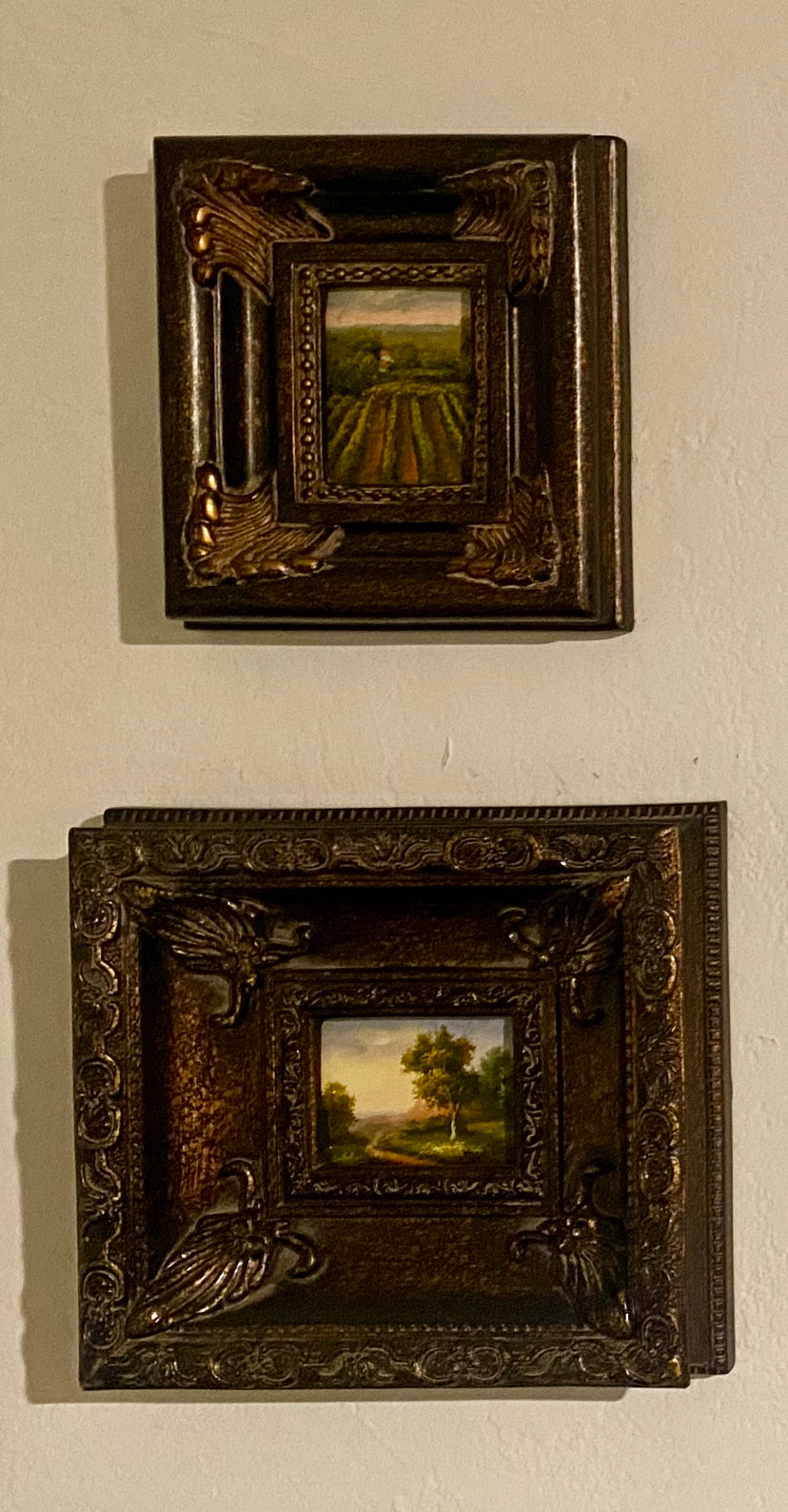 (Set of 5) 19th Century Dutch Miniature Oil Paintings On Wood Panel Board.