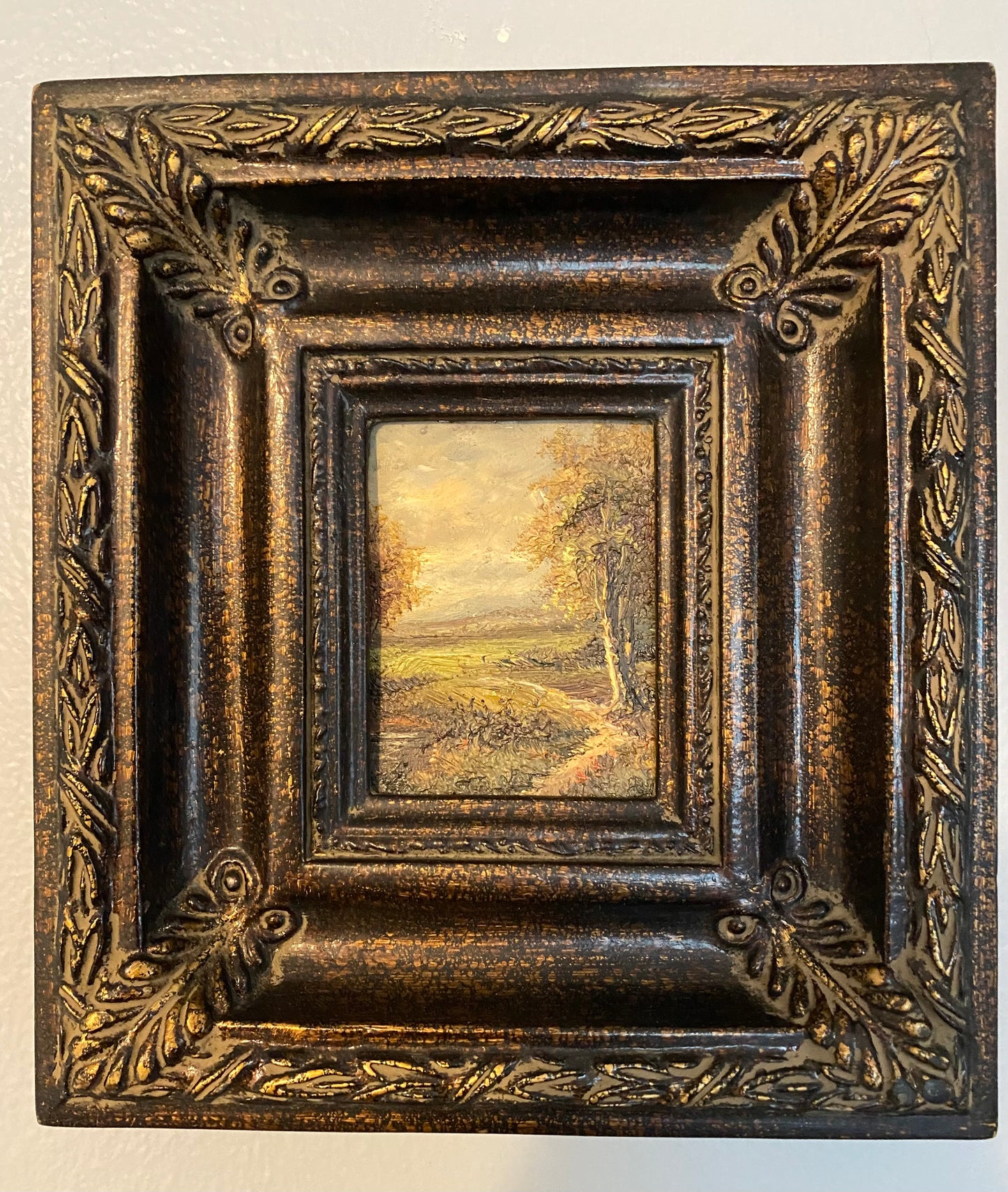 (Set of 5) 19th Century Dutch Miniature Oil Paintings On Wood Panel Board.