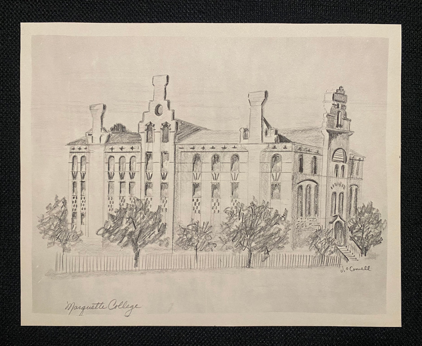 J. O'Connell Signed Drawing Of Marquette College