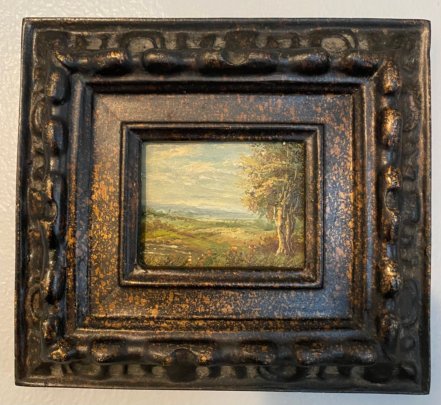 (Set of 5) 19th Century Dutch Miniature Oil Paintings On Wood Panel Board.