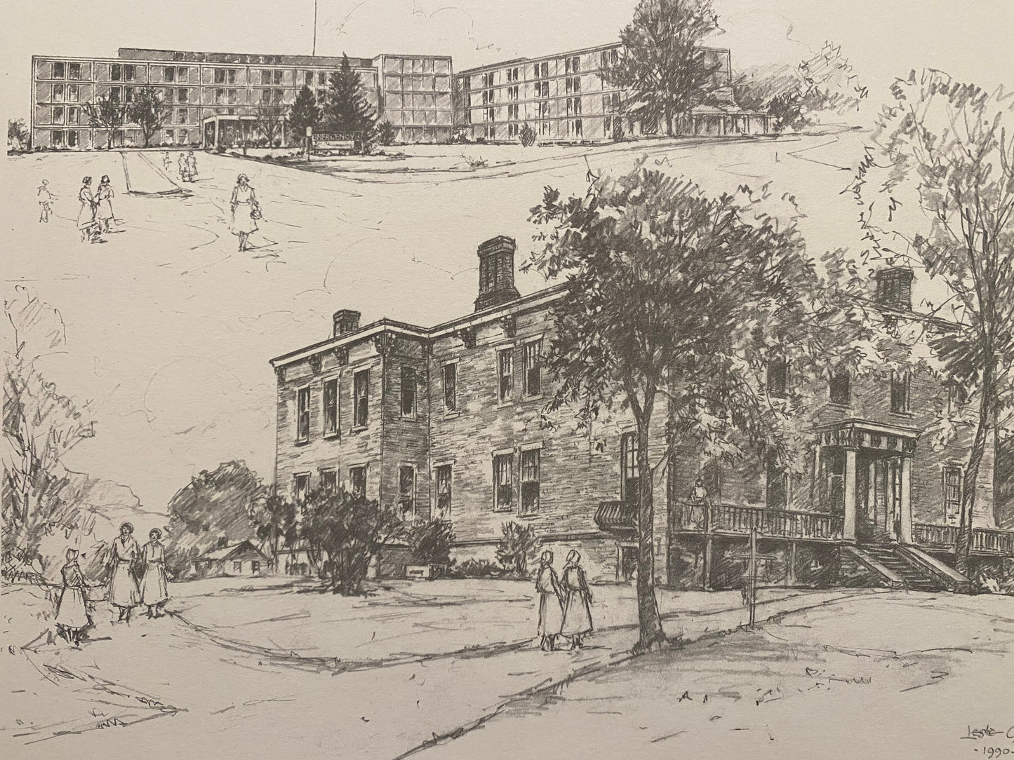 Leslie Cope Signed Drawing Of Good Samaritan Hospital (1990)