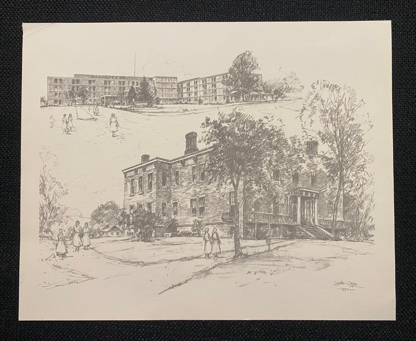 Leslie Cope Signed Drawing Of Good Samaritan Hospital (1990)